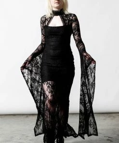 Killstar Phenomena Lace Maxi Dress Black Ladies