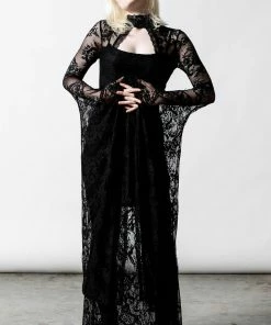 Killstar Phenomena Lace Maxi Dress Black Ladies