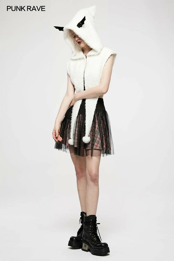 Punk Rave Batty Hooded Capelet - White 4 Punk Rave Batty Hooded Capelet - White