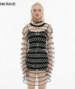 Ladies Punk Rave Diamond Mesh Longline Tee