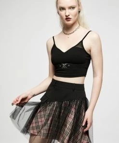Ladies Punk Rave Gianna Mesh Overlay Skirt - Black & Pink