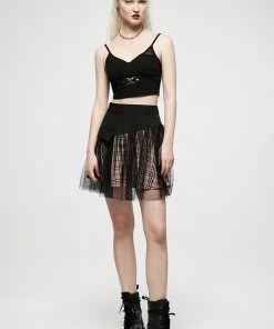 Ladies Punk Rave Gianna Mesh Overlay Skirt - Black & Pink