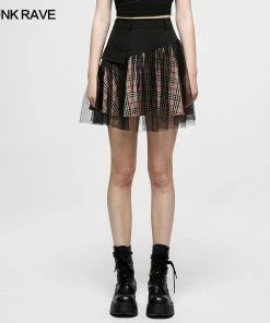 Ladies Punk Rave Gianna Mesh Overlay Skirt - Black & Pink