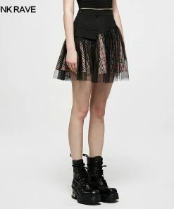 Ladies Punk Rave Gianna Mesh Overlay Skirt - Black & Pink
