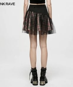 Ladies Punk Rave Gianna Mesh Overlay Skirt - Black & Pink