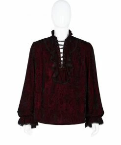 Punk Rave Mens Crushed Velvet Top - Red