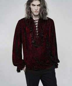 Punk Rave Mens Crushed Velvet Top - Red