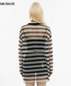 Punk Rave Stripe Mesh Longline Tee Ladies