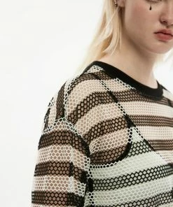 Punk Rave Stripe Mesh Longline Tee Ladies