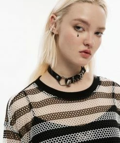 Punk Rave Stripe Mesh Longline Tee Ladies