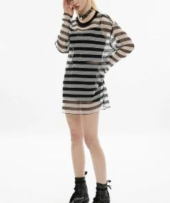 Punk Rave Stripe Mesh Longline Tee Ladies