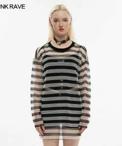 Punk Rave Stripe Mesh Longline Tee Ladies