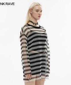 Punk Rave Stripe Mesh Longline Tee Ladies