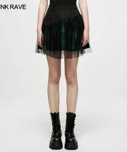 Ladies Punk Rave Gianna Mesh Overlay Skirt - Black & Green