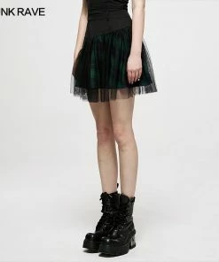 Ladies Punk Rave Gianna Mesh Overlay Skirt - Black & Green