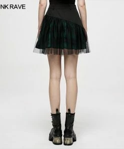 Ladies Punk Rave Gianna Mesh Overlay Skirt - Black & Green
