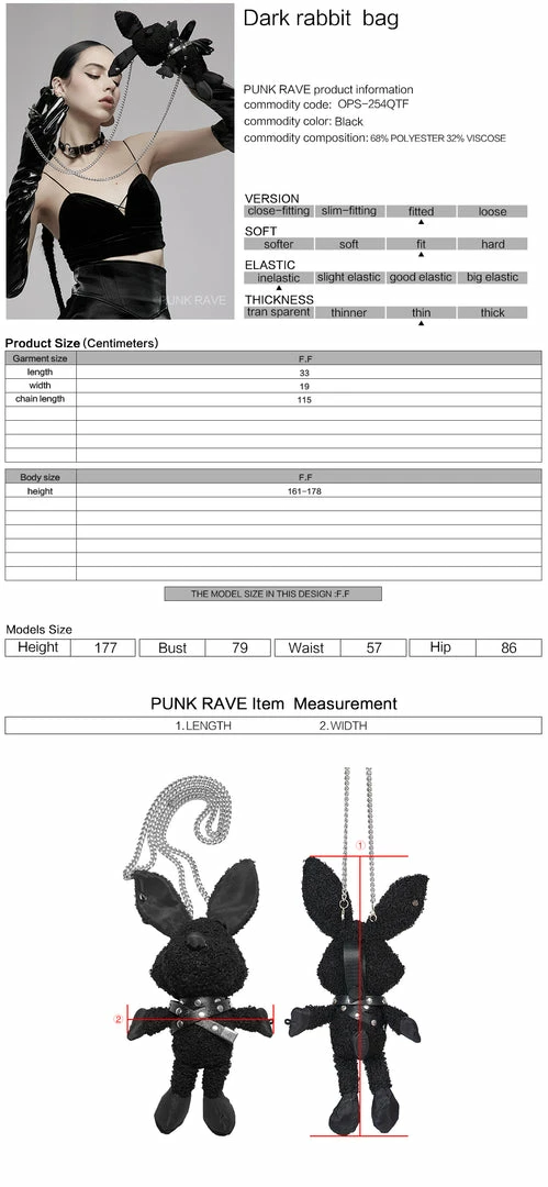 Punk Rave Dark Rabbit Plush Toy 12 Punk Rave Dark Rabbit Plush Toy