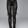Devil Fashion Black On Black Velvet Embossed Baroque Leggings
