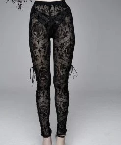 Devil Fashion Black On Black Velvet Embossed Baroque Leggings