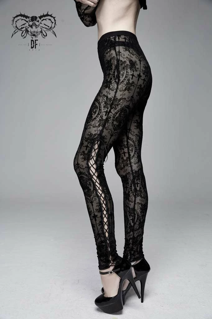 Devil Fashion Black On Black Velvet Embossed Baroque Leggings 7 Devil Fashion Black On Black Velvet Embossed Baroque Leggings