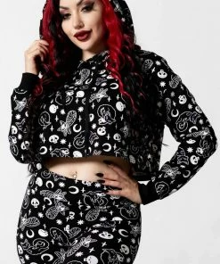 Killstar Purr Off Cropped Hoodie - Black