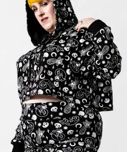 Killstar Purr Off Cropped Hoodie - Black