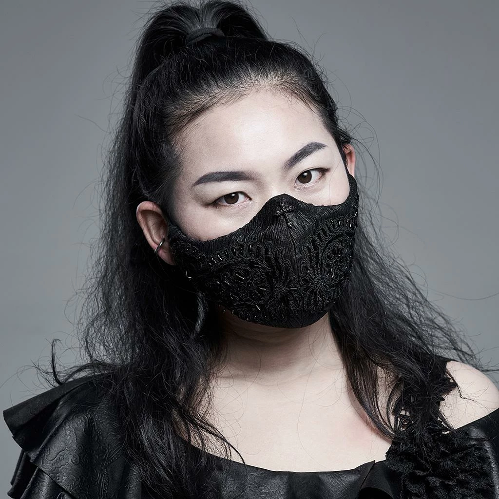 Punk Rave Myra Filigree Pattern Beaded Face Covering Accessories 3 Punk Rave Myra Filigree Pattern Beaded Face Covering Accessories