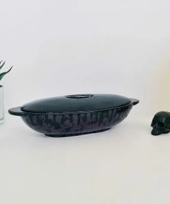 New Arrivals Weird & Wonderful Ceramics Purple Skull Oval Serving Platter With Lid