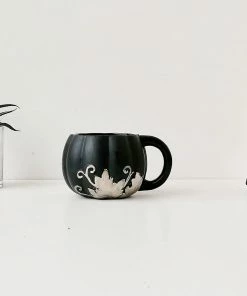 Weird & Wonderful Ceramics Matte Black And Silver Pumpkin Mug New Arrivals