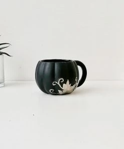 Weird & Wonderful Ceramics Matte Black And Silver Pumpkin Mug New Arrivals