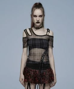 Ladies Punk Rave Plaid Punk Top Black