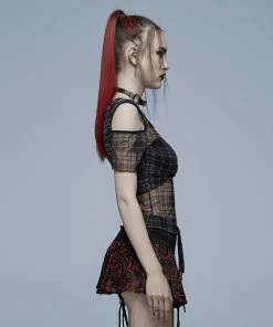 Ladies Punk Rave Plaid Punk Top Black