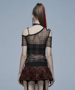 Ladies Punk Rave Plaid Punk Top Black