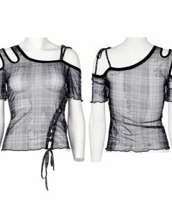 Ladies Punk Rave Plaid Punk Top Black