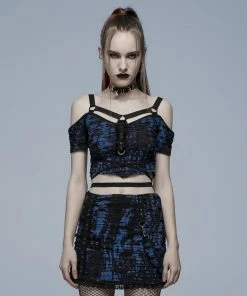 Punk Rave Elantra Top Black / Blue Ladies