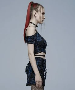 Punk Rave Elantra Top Black / Blue Ladies