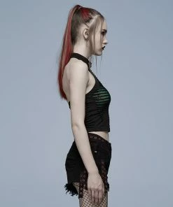 Punk Rave Jocasta Vest Top Green And Black Ladies