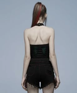 Punk Rave Jocasta Vest Top Green And Black Ladies