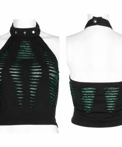Punk Rave Jocasta Vest Top Green And Black Ladies