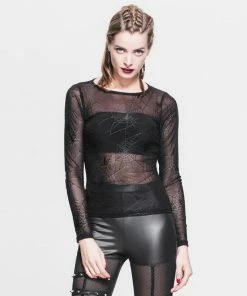 Devil Fashion Web Pattern Mesh Top