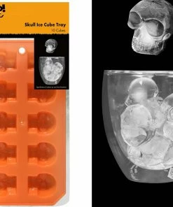 Homeware Gothic Gifts Orange Skull Ice Cube Tray