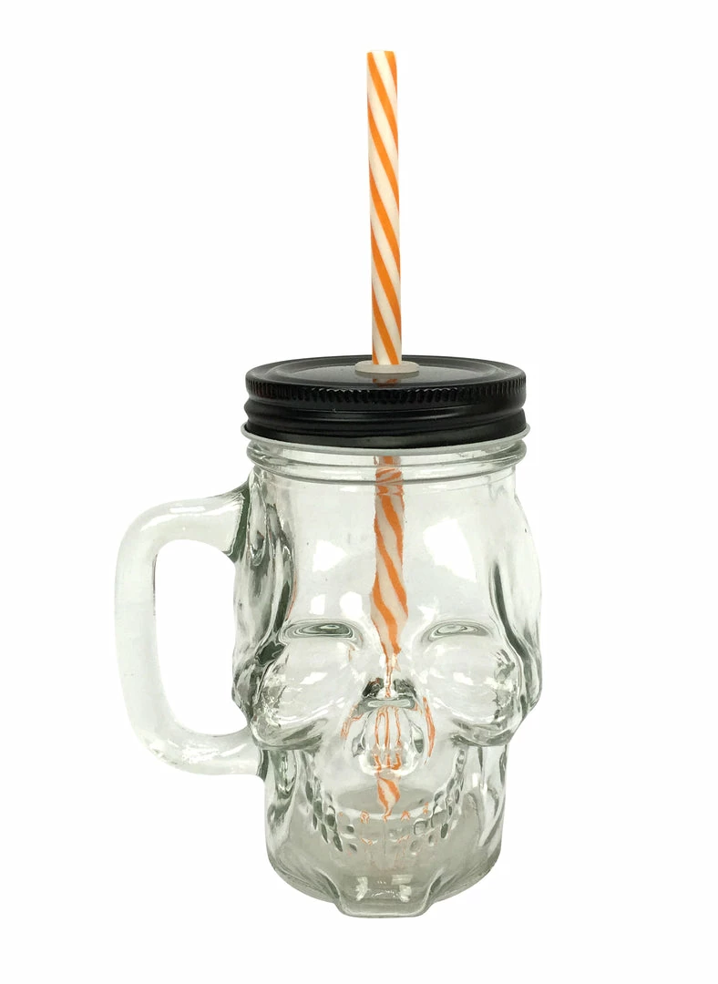 Homeware Gothic Gifts Skull Glass Jar With Straw 3 Homeware Gothic Gifts Skull Glass Jar With Straw