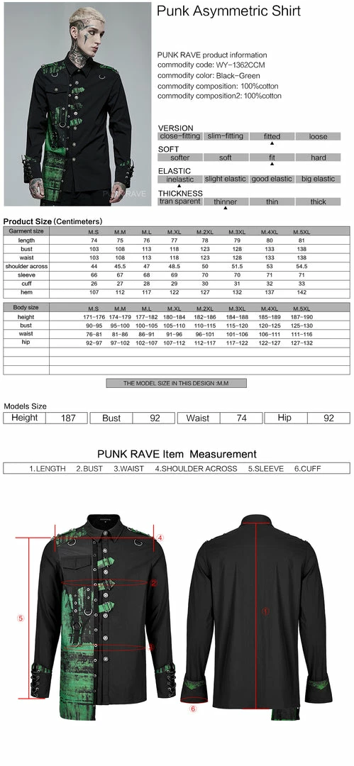 Punk Rave Ascelin Shirt Black / Green 12 Punk Rave Ascelin Shirt Black / Green