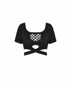Dark In Love Checkered Heart Crop Top Ladies