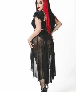 Necessary Evil Camazotz Crop Top With Mesh Bat Wing Effect Front Ladies