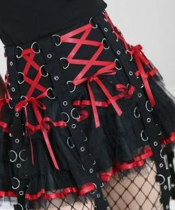 Hell Bunny Chain Mini Skirt Black / Red Ladies