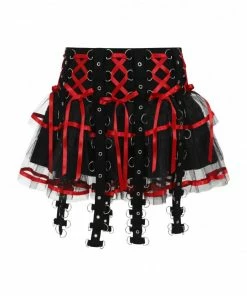 Hell Bunny Chain Mini Skirt Black / Red Ladies