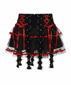 Hell Bunny Chain Mini Skirt Black / Red Ladies