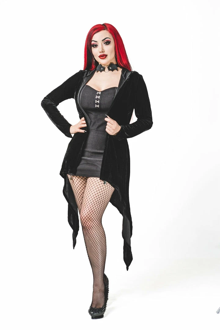 Necessary Evil Aphrodite Velvet Hooded Cardigan Ladies 4 Necessary Evil Aphrodite Velvet Hooded Cardigan Ladies