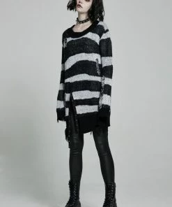 Punk Rave Kaz Distressed Jumper - White 20 Punk Rave Kaz Distressed Jumper - White